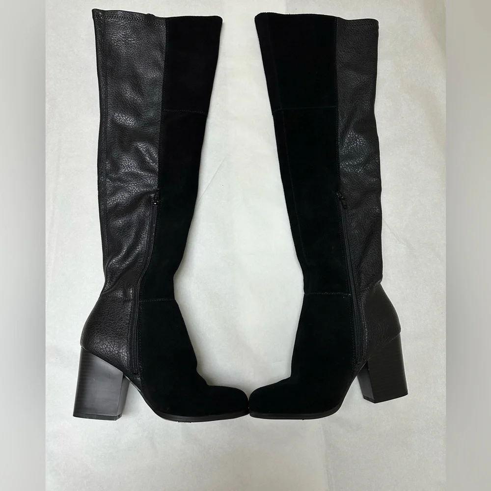 NWOT; NEW; Bar lll Over The Knee Leather Suede Zipper Party Boot Black/Rose Gold